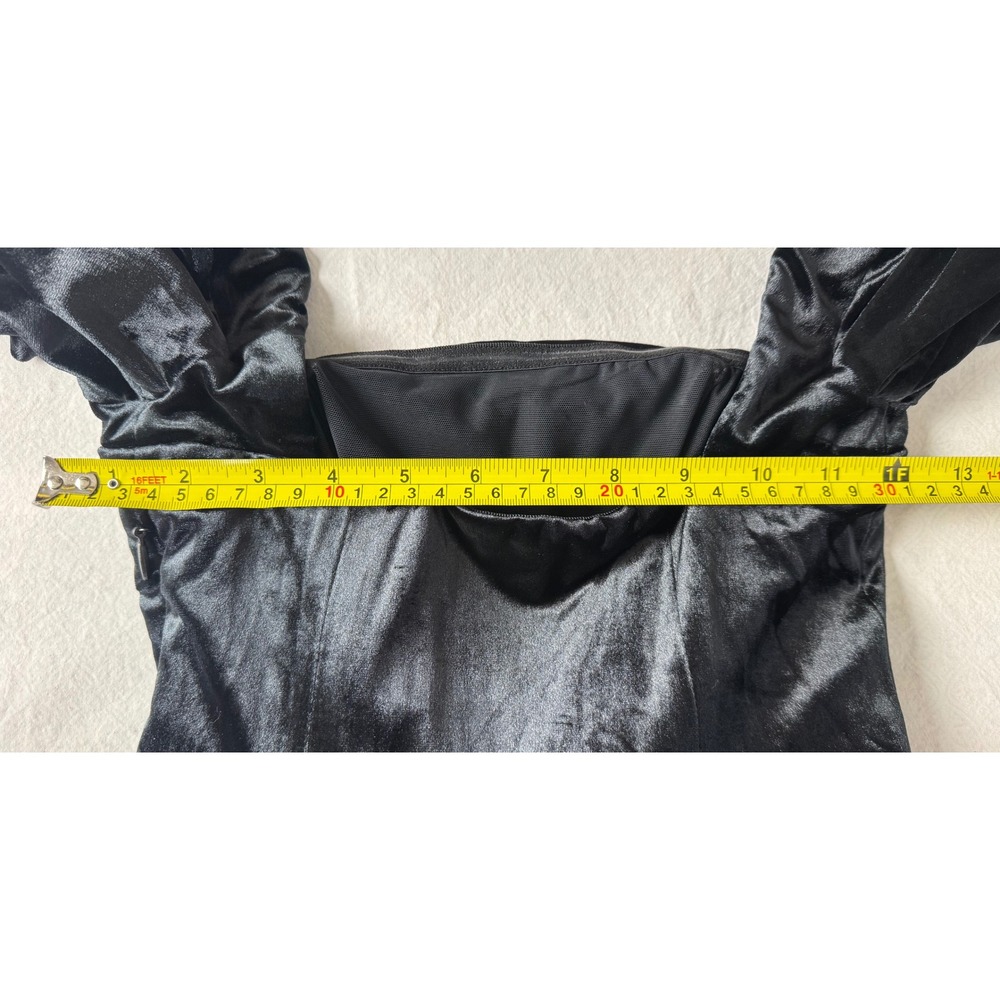 Oh Polly Black Velvet Square Neck Long Sleeve Pleated Mini Dress US 2 New - Picture 7 of 10